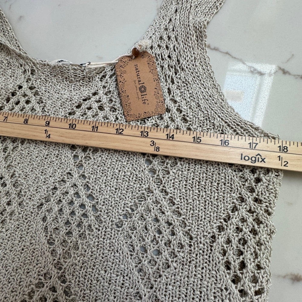 Natural Life Open Knit Diamond Crochet Pointelle Tank XL Beige Neutral NEW w tag - Picture 3 of 8